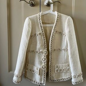 Knitted embellished cream jacket